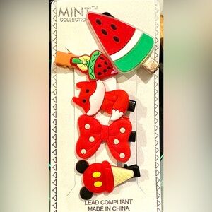 Girls Set of 5 Hair Clips in Red Watermelon